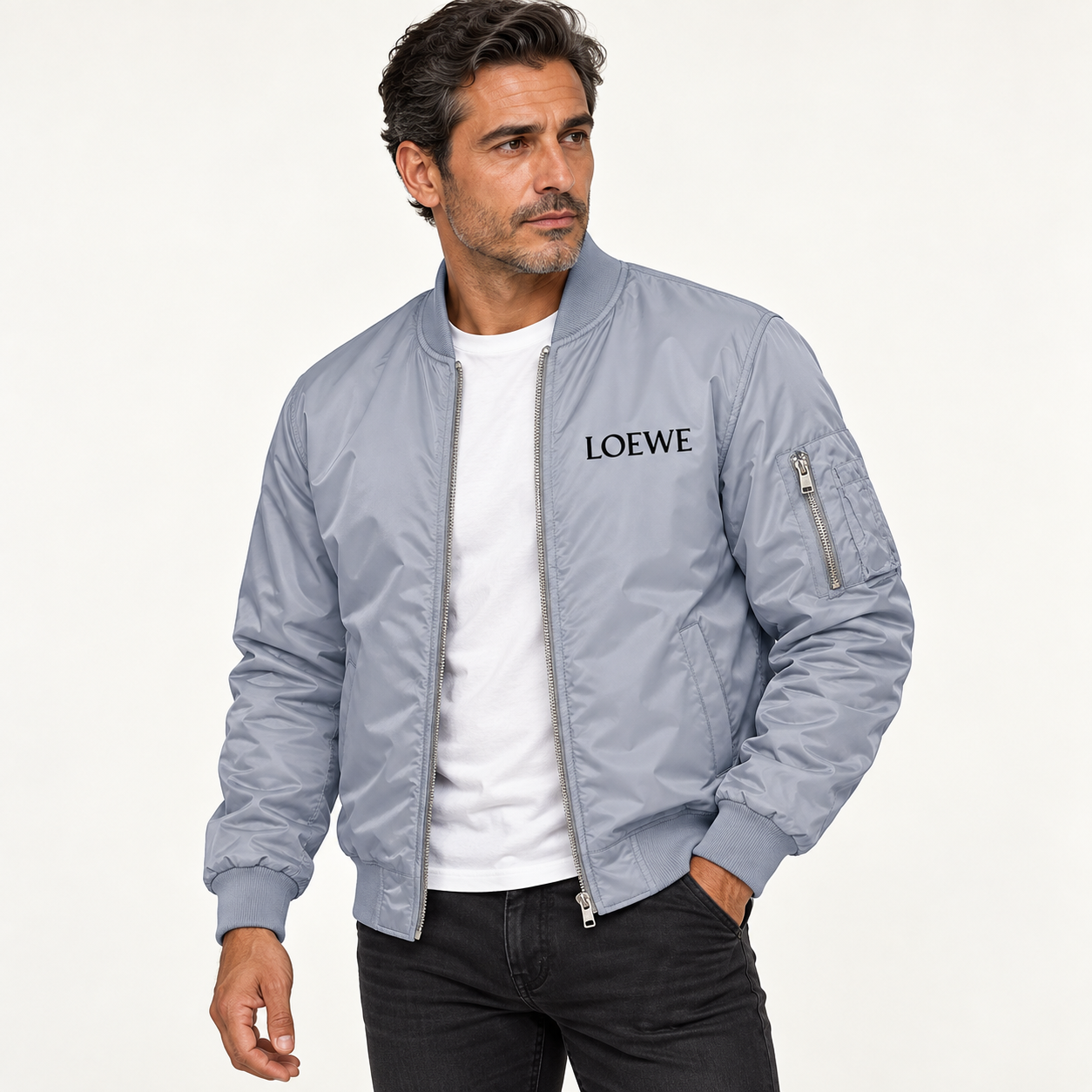 Men's Loewe Lightweight Bomber Jacket | Color: Grey | Image 3