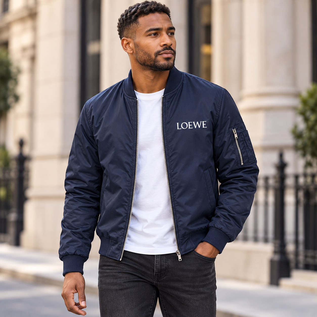 Men's Loewe Lightweight Bomber Jacket | Color: Navy | Image 1