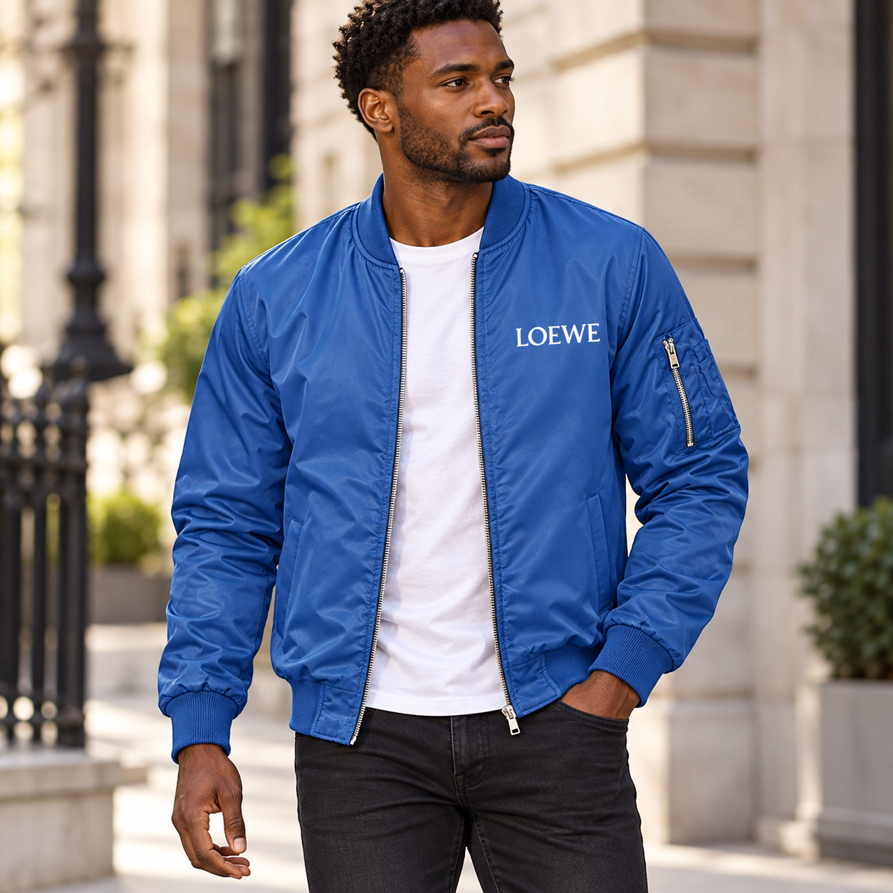 Men's Loewe Lightweight Bomber Jacket | Color: Royal Blue | Image 1