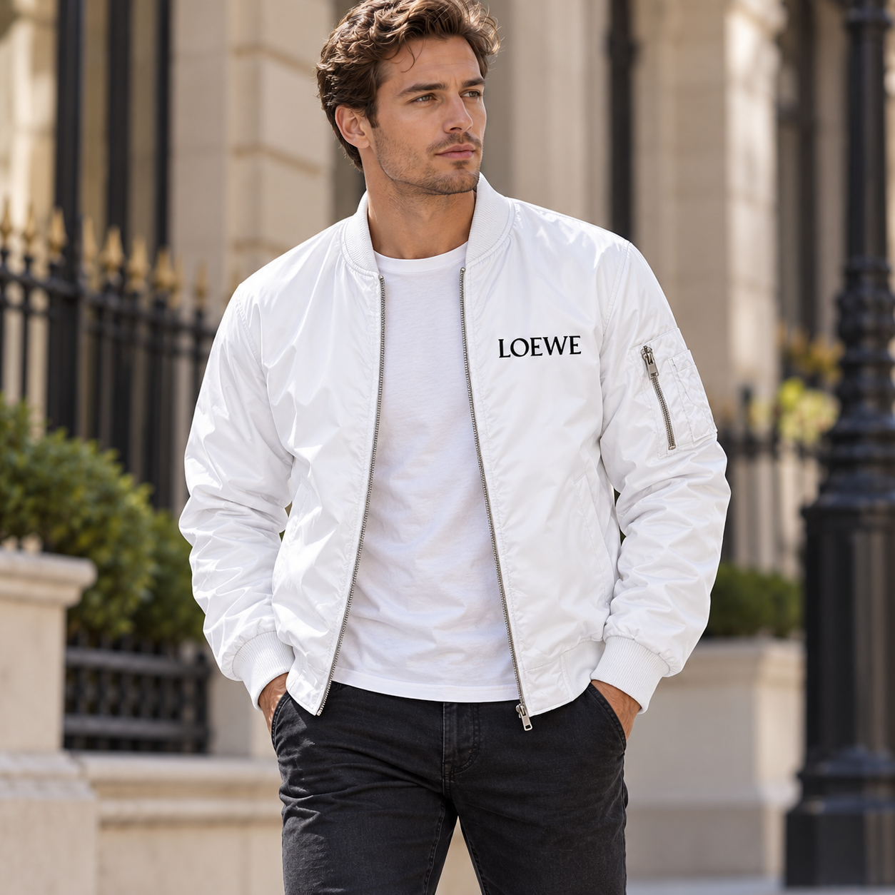 Men's Loewe Lightweight Bomber Jacket | Color: White | Image 1