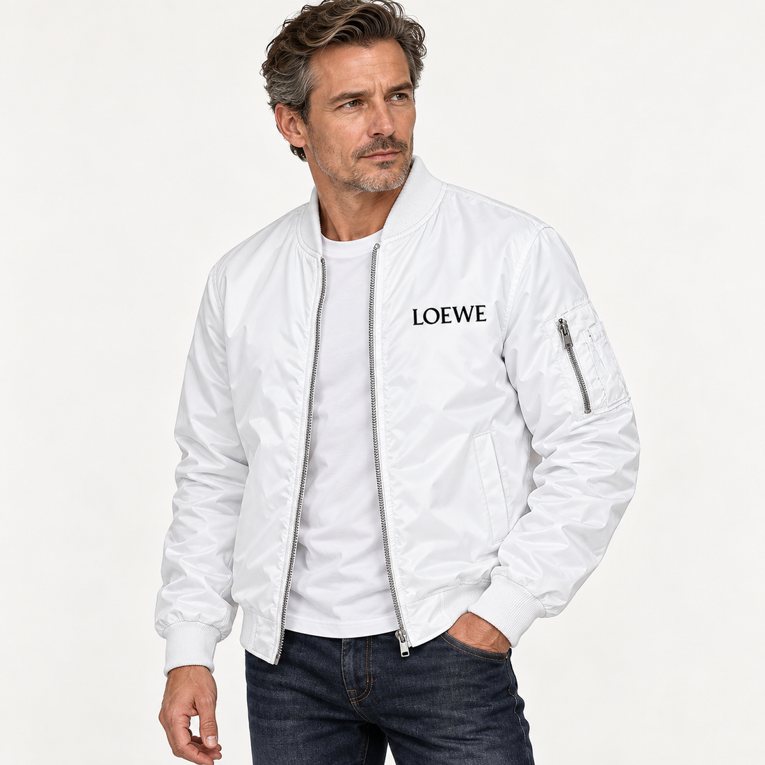 Men's Loewe Lightweight Bomber Jacket | Color: White | Image 3