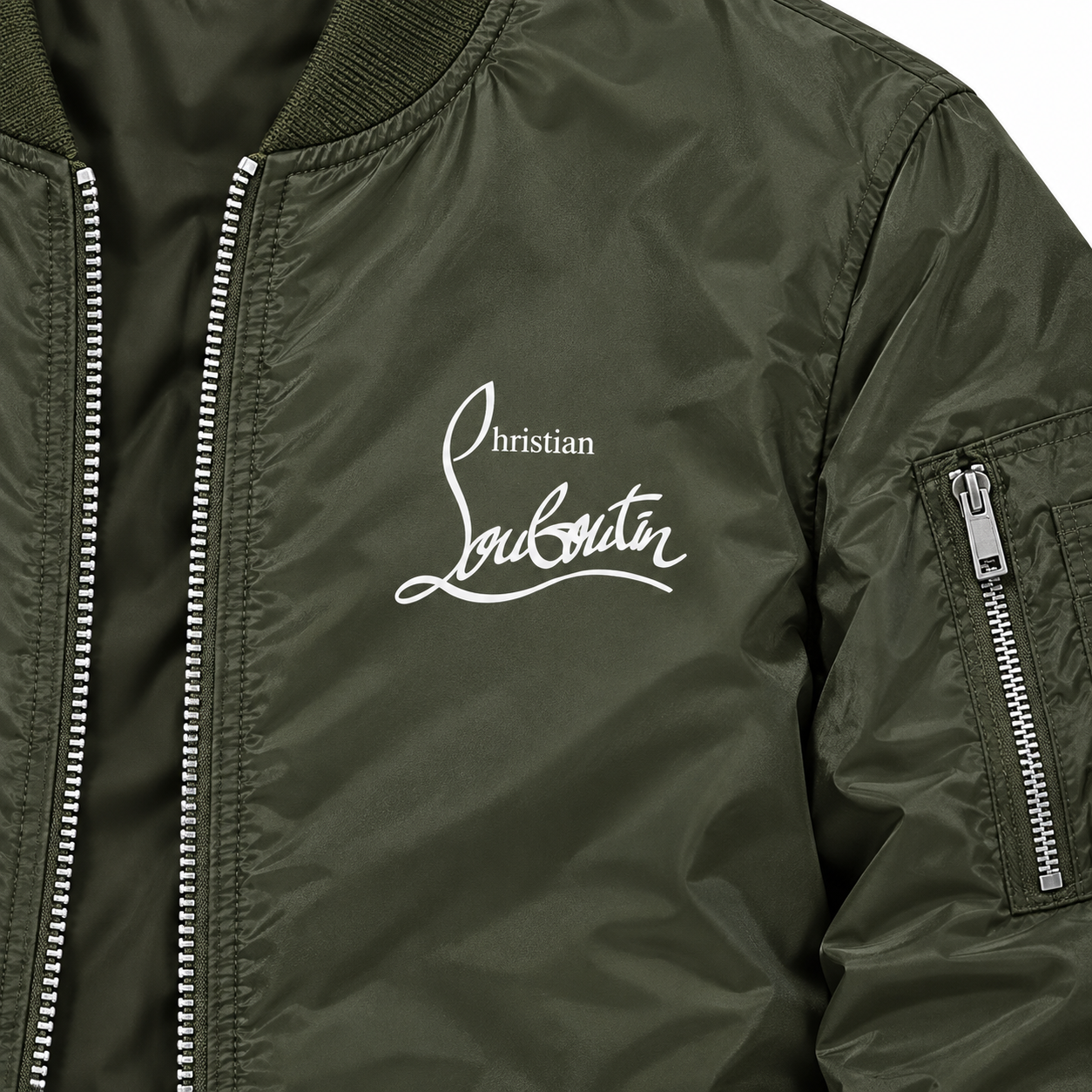 Men's Christian Louboutin Lightweight Bomber Jacket Windbreaker Softshell Varsity Jacket Coat | Color: Army Green | Image 3
