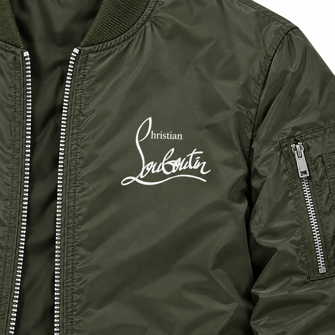 Men's Christian Louboutin Lightweight Bomber Jacket Windbreaker Softshell Varsity Jacket Coat | Color: Army Green | Image 3