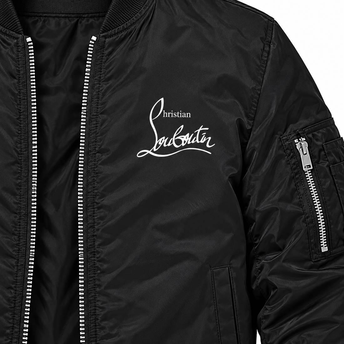 Men's Christian Louboutin Lightweight Bomber Jacket Windbreaker Softshell Varsity Jacket Coat | Color: Black | Image 3