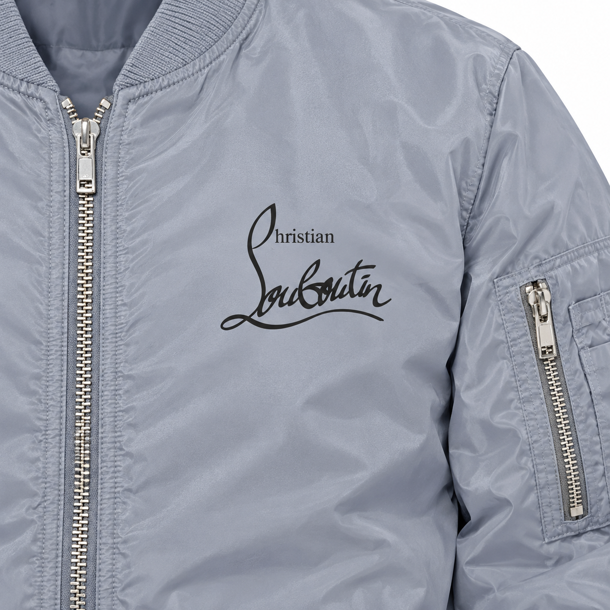 Men's Christian Louboutin Lightweight Bomber Jacket Windbreaker Softshell Varsity Jacket Coat | Color: Grey | Image 3