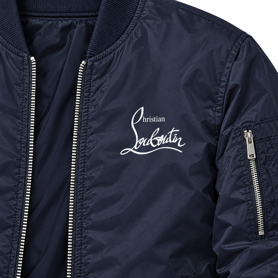 Men's Christian Louboutin Lightweight Bomber Jacket Windbreaker Softshell Varsity Jacket Coat | Color: Navy | Image 3