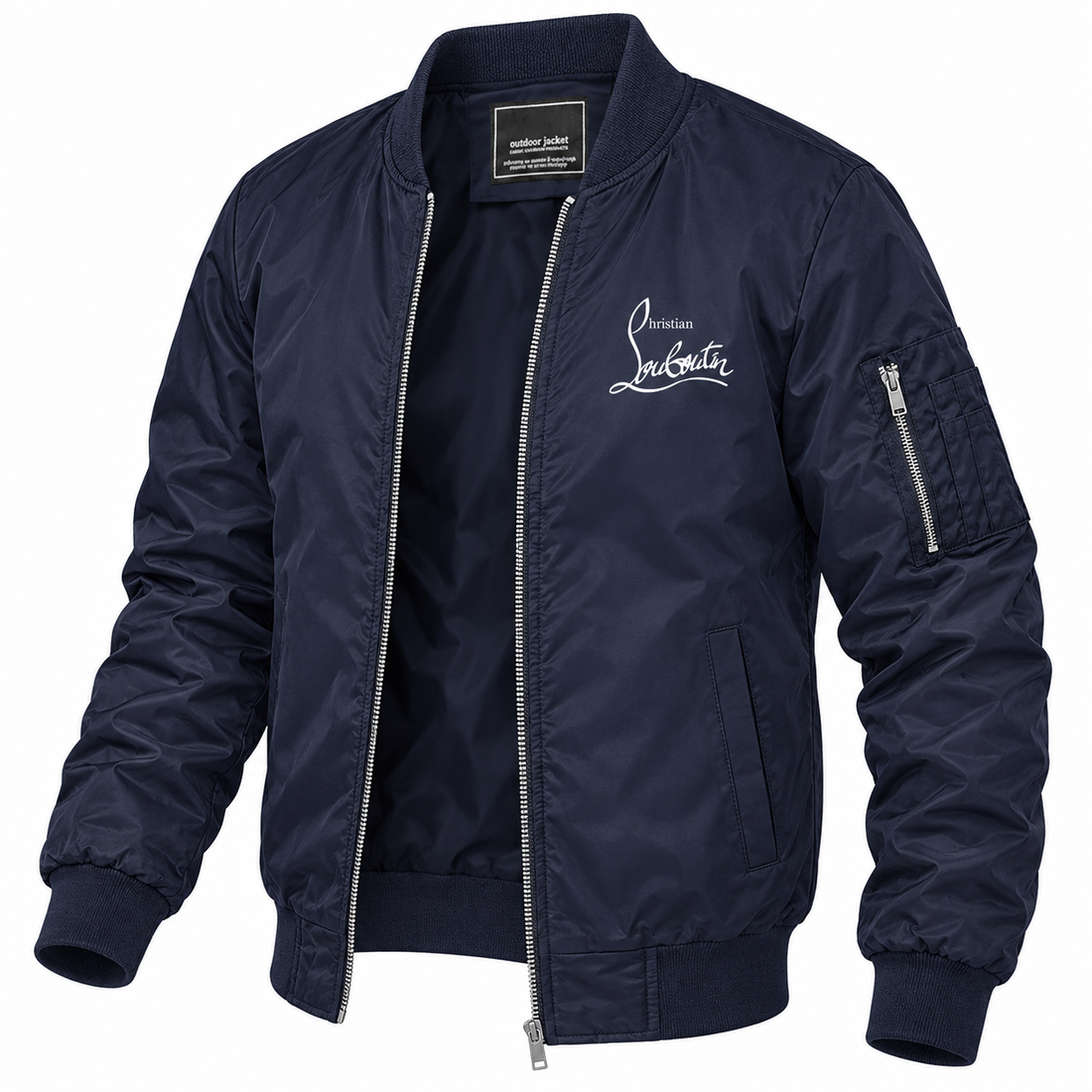 Men's Christian Louboutin Lightweight Bomber Jacket Windbreaker Softshell Varsity Jacket Coat | Color: Navy | Image 5