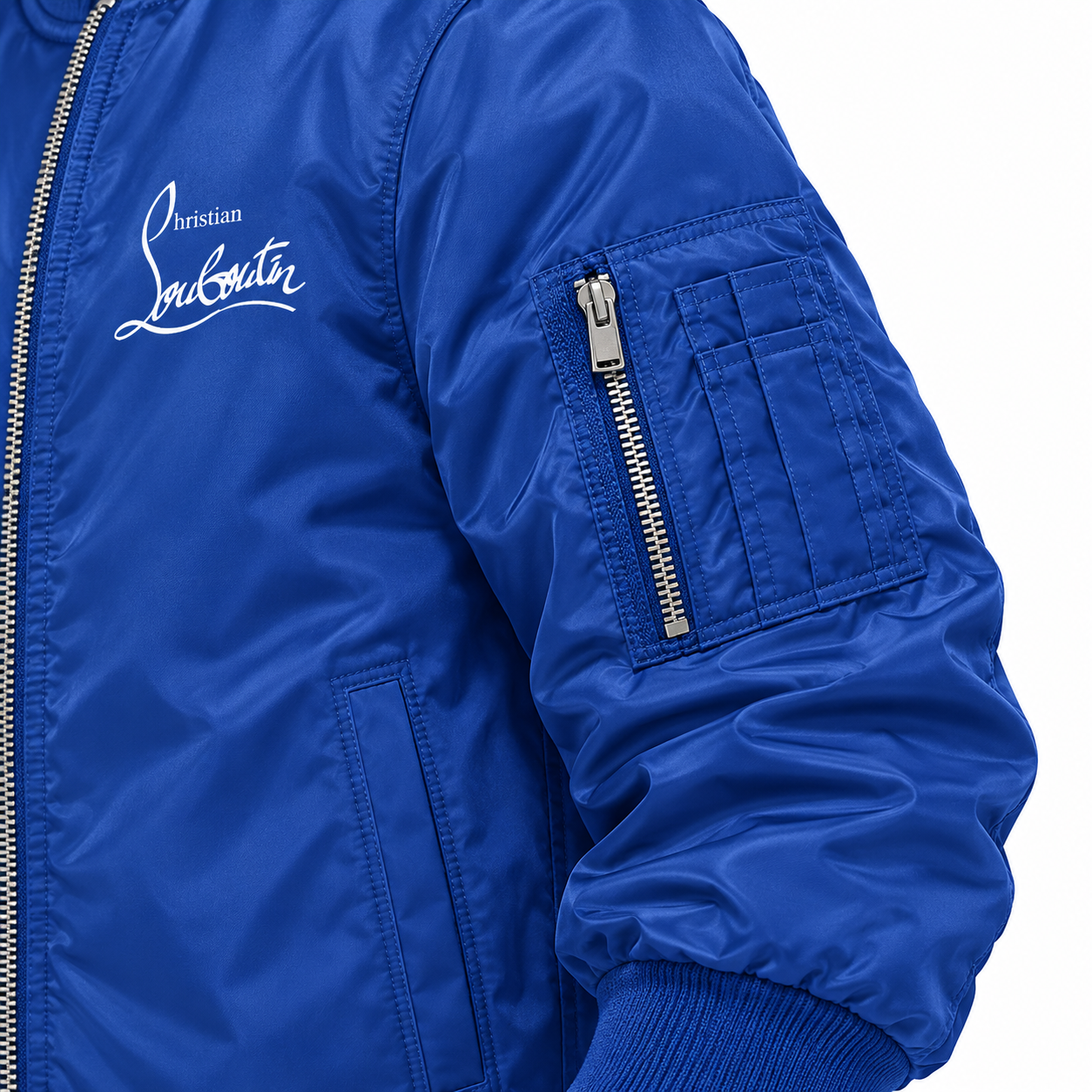 Men's Christian Louboutin Lightweight Bomber Jacket | Color: Royal Blue | Image 4