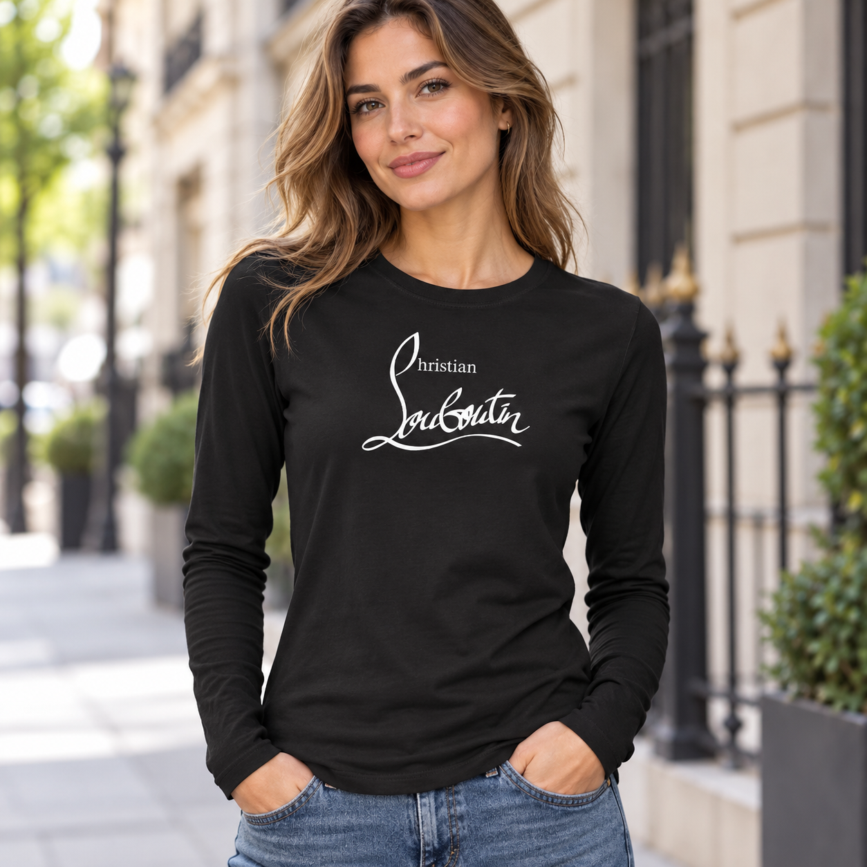 Women's Christian Louboutin Long Sleeve T-Shirt - Black - lifestyle