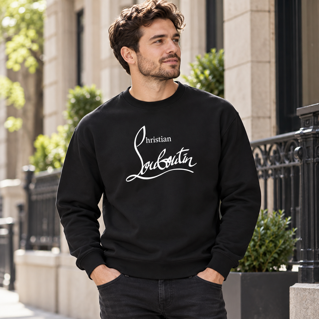Men's Christian Louboutin Crewneck Sweatshirt black lifestyle view