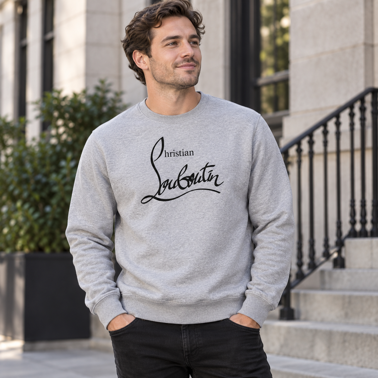 Men's Christian Louboutin Crewneck Sweatshirt grey lifestyle view
