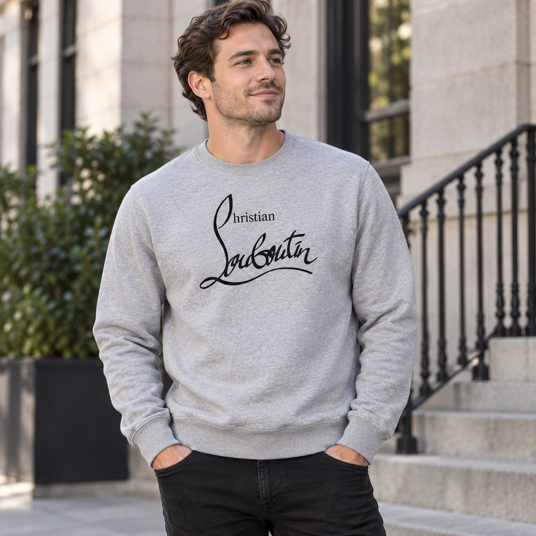 Men's Christian Louboutin Crewneck Sweatshirt grey lifestyle view