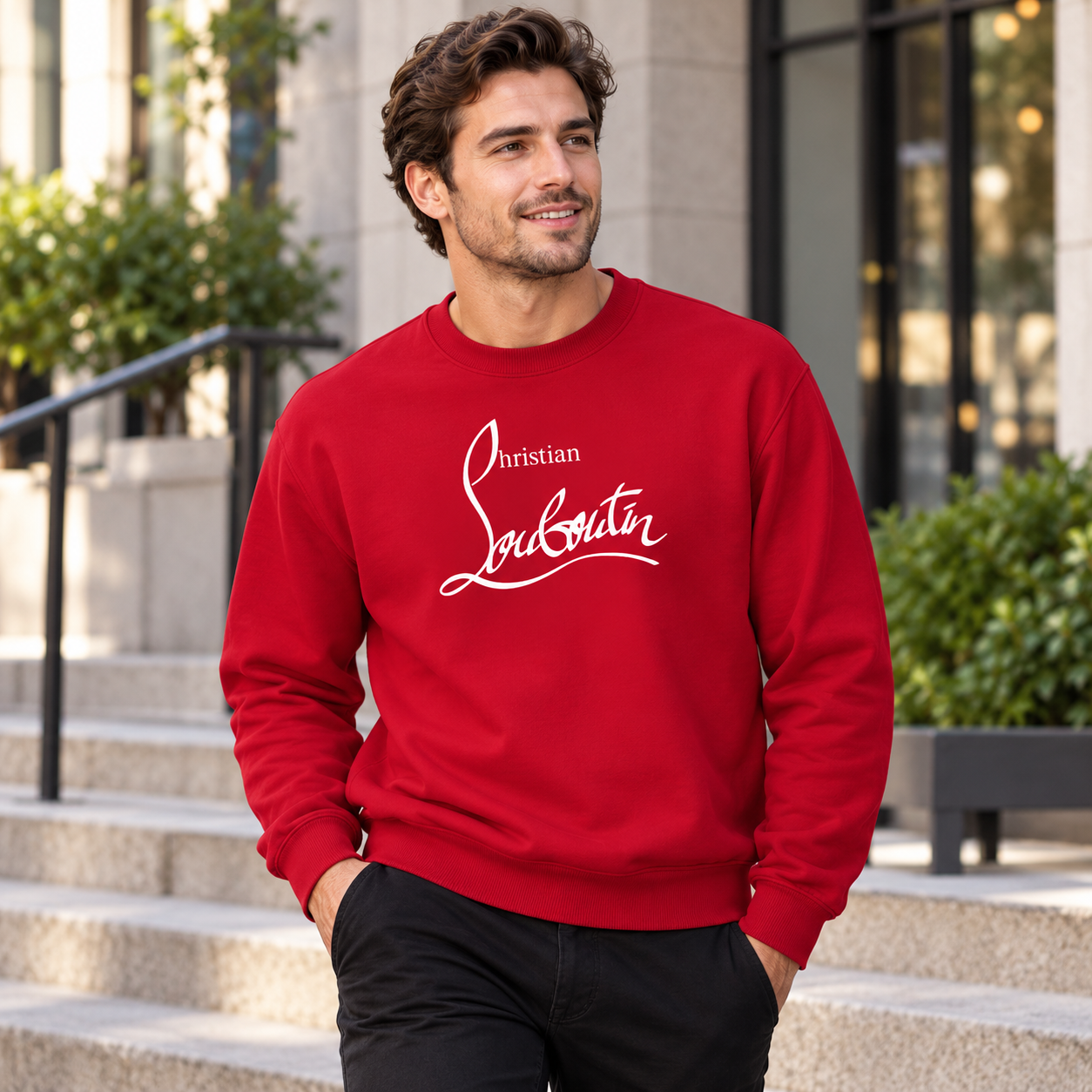Men's Christian Louboutin Crewneck Sweatshirt red lifestyle view