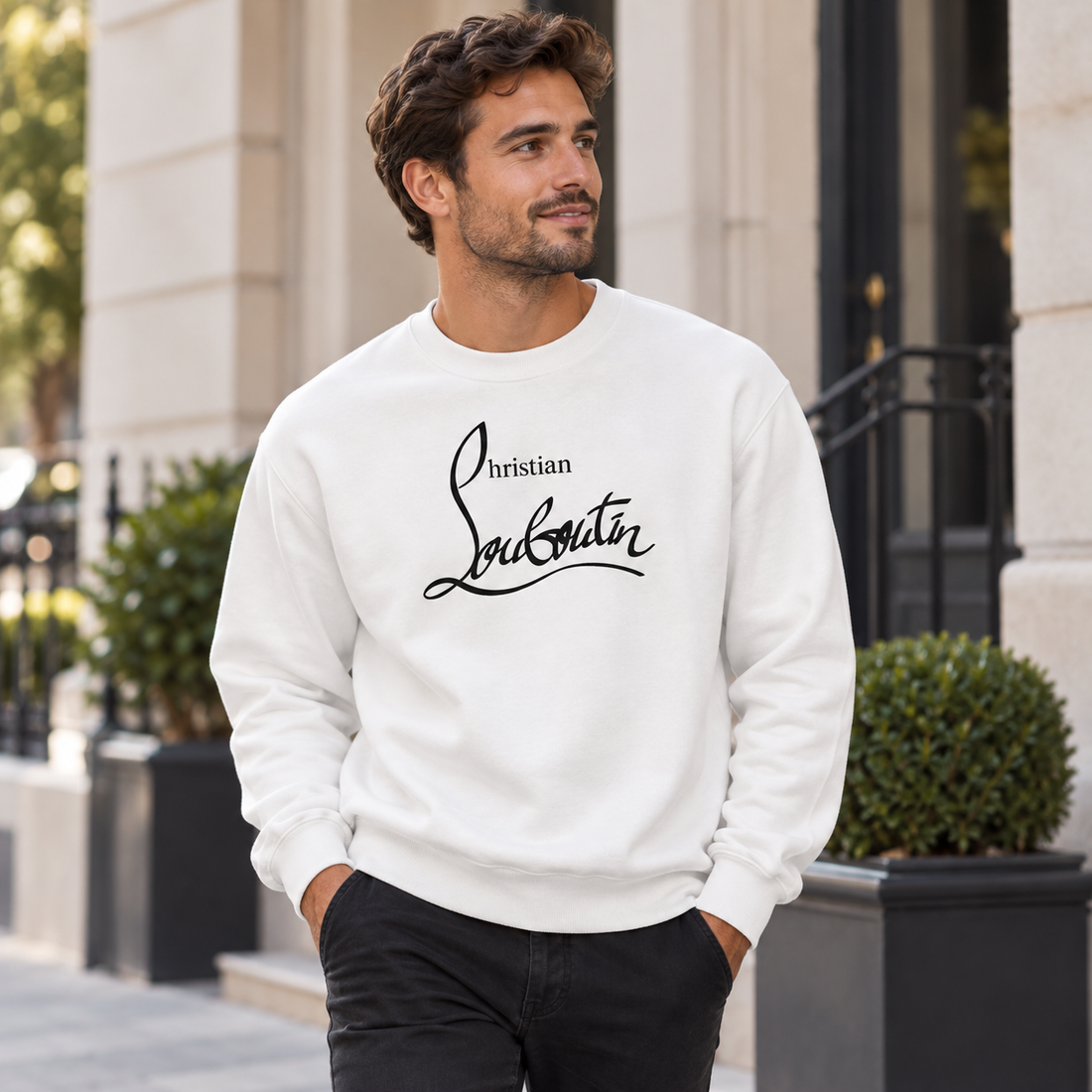 Men's Christian Louboutin Crewneck Sweatshirt white lifestyle view