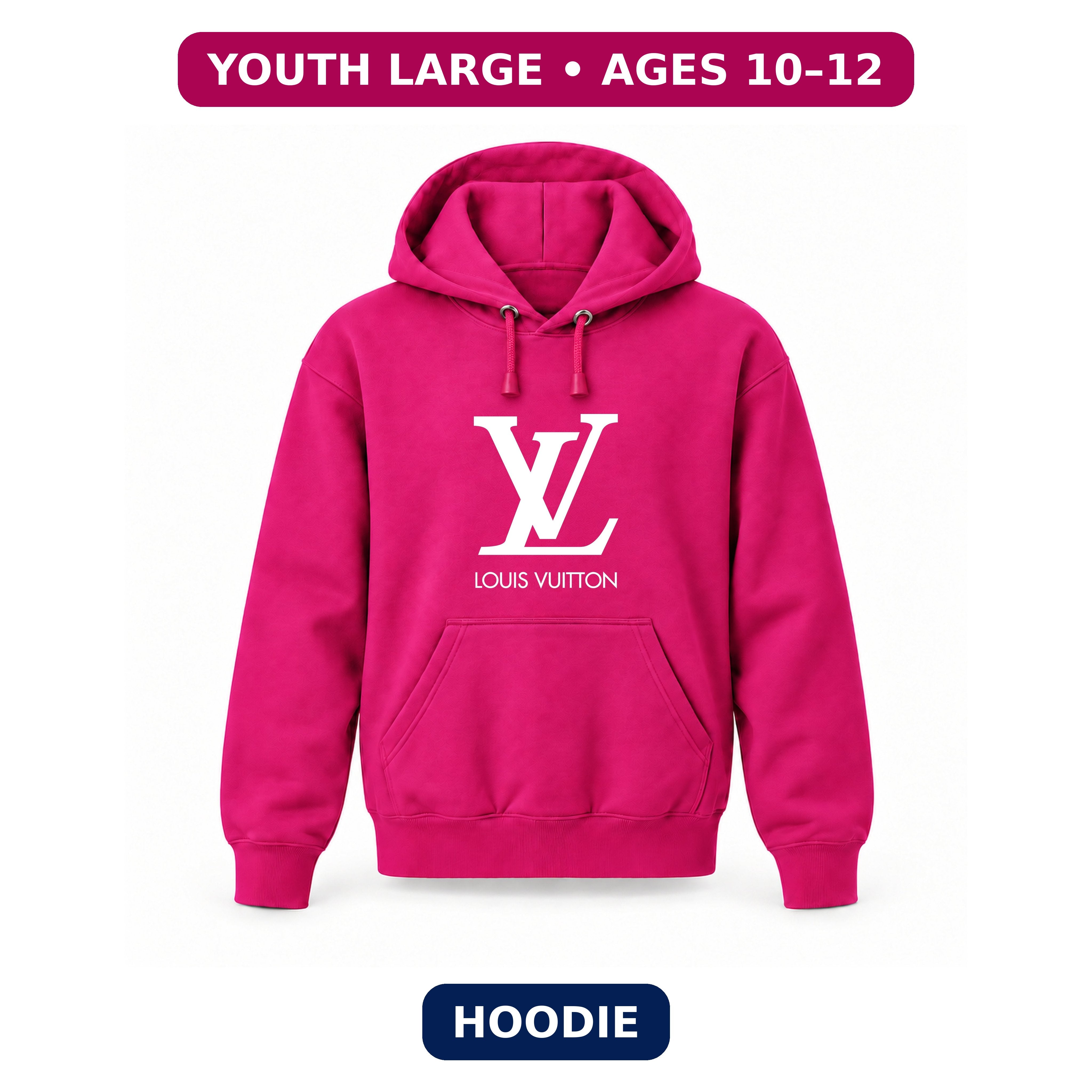 Louis Vuitton - Youth Large Hoodie (Ages 10–12) | Color: Hot Pink