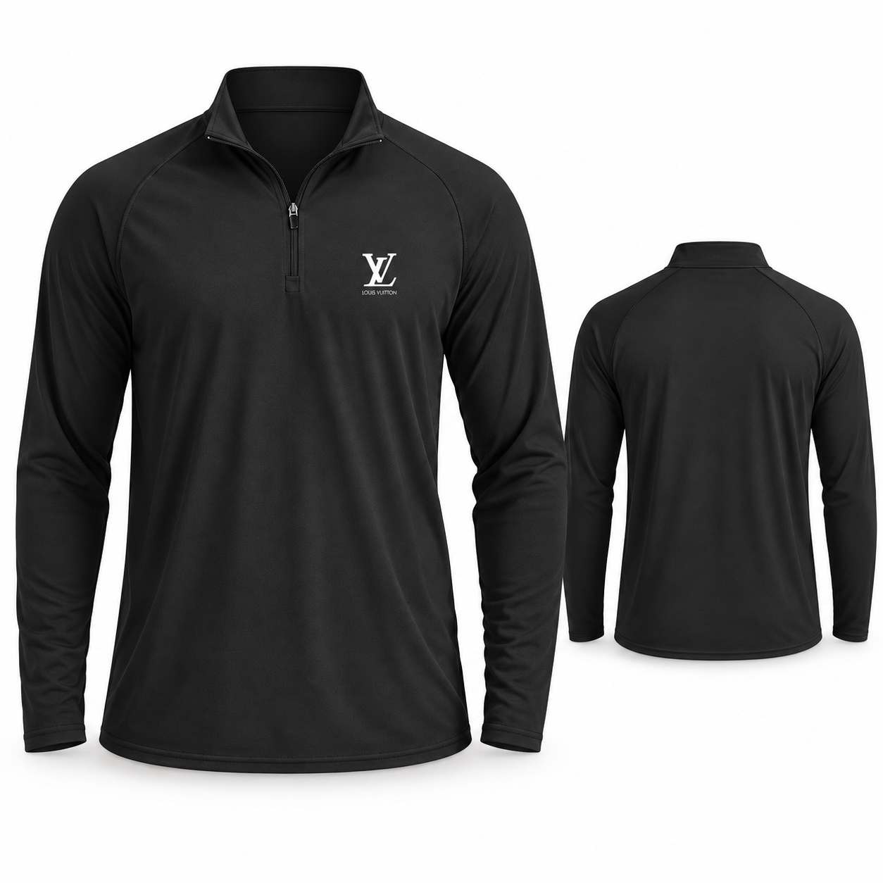 Men's Louis Vuitton Lightweight Quarter-Zip Athletic Shirt Long Sleeve Performance Wear | Color: Black | Main
