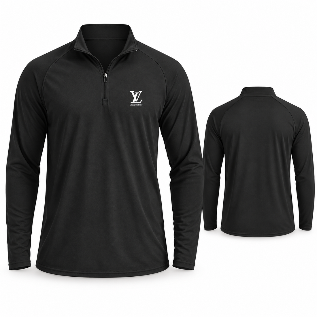 Men's Louis Vuitton Lightweight Quarter-Zip Athletic Shirt Long Sleeve Performance Wear | Color: Black | Main