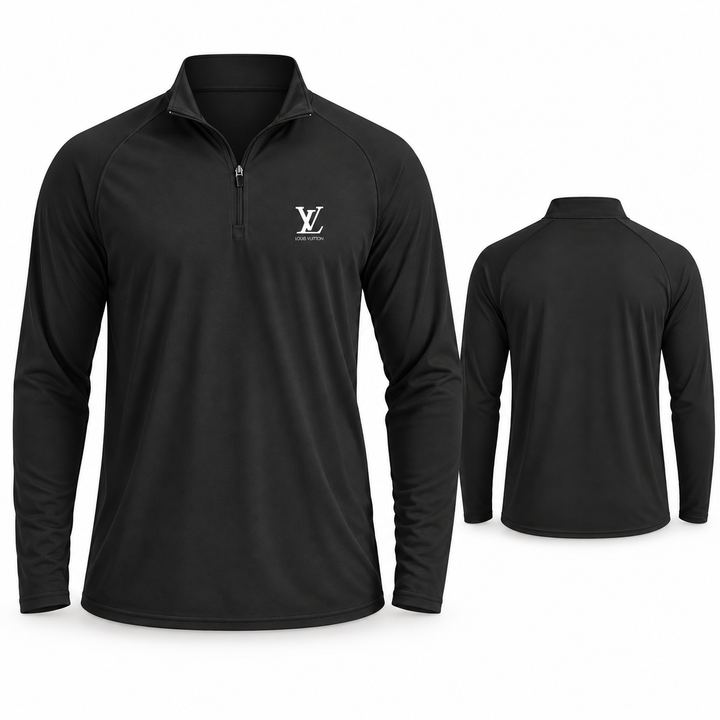 Men's Louis Vuitton Lightweight Quarter-Zip Athletic Shirt Long Sleeve Performance Wear | Color: Black | Main