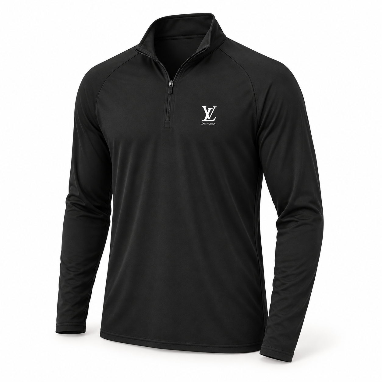 Men's Louis Vuitton Lightweight Quarter-Zip Athletic Shirt Long Sleeve Performance Wear | Color: Black | View 3