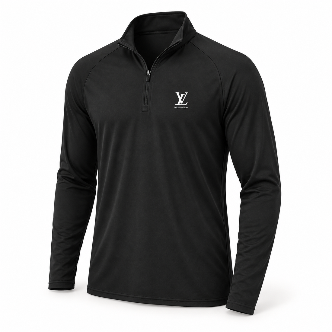 Men's Louis Vuitton Lightweight Quarter-Zip Athletic Shirt Long Sleeve Performance Wear | Color: Black | View 3