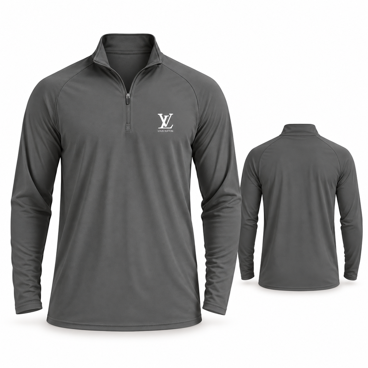 Men's Louis Vuitton Lightweight Quarter-Zip Athletic Shirt Long Sleeve Performance Wear | Color: Dark Grey | Main