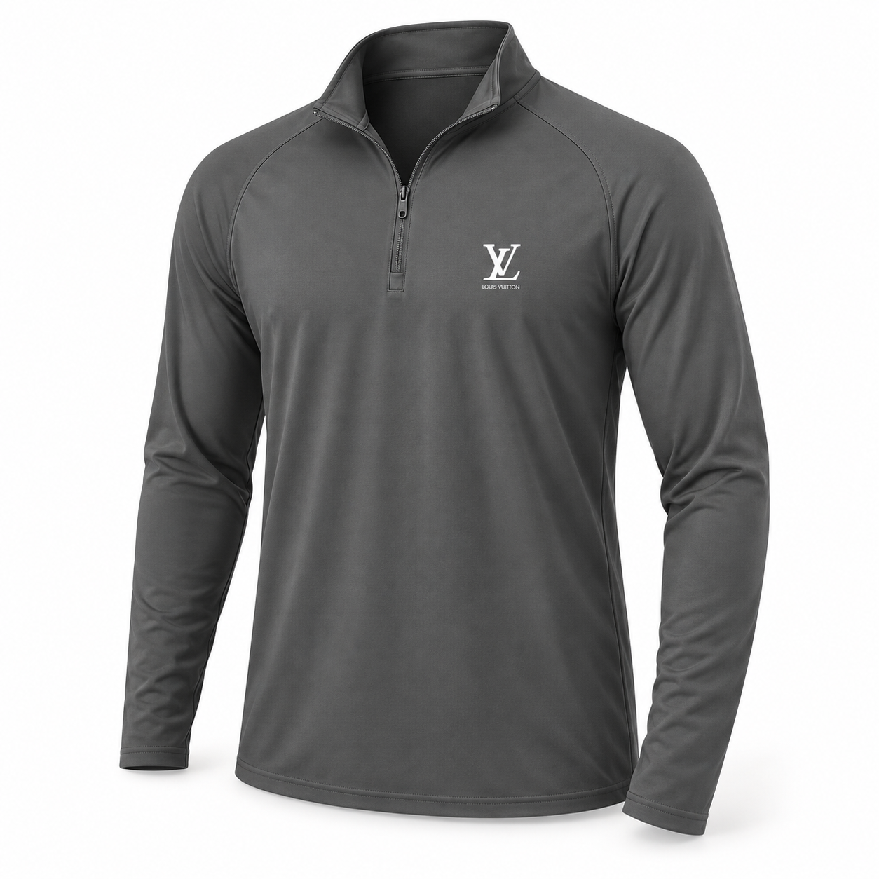 Men's Louis Vuitton Lightweight Quarter-Zip Athletic Shirt Long Sleeve Performance Wear | Color: Dark Grey | View 3