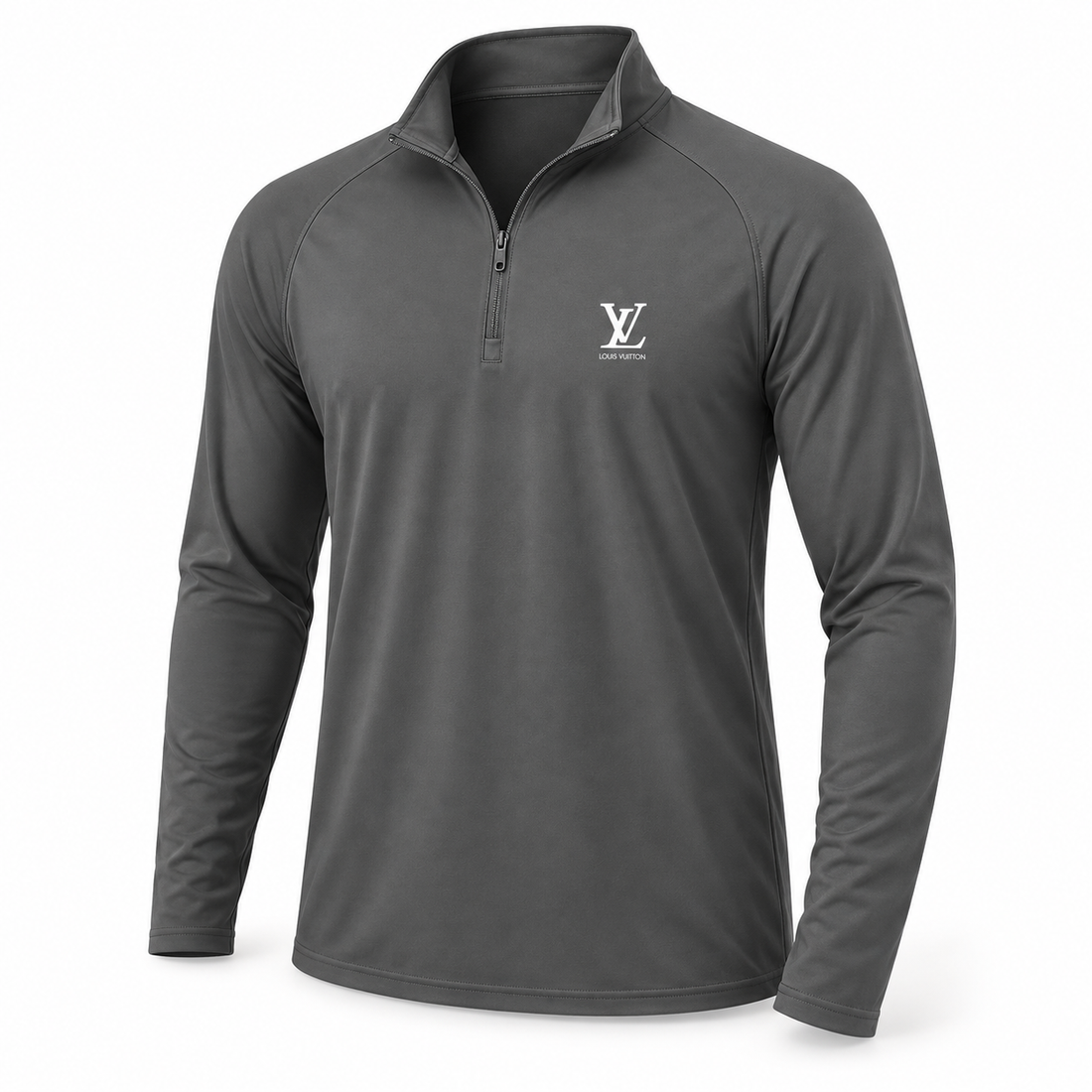 Men's Louis Vuitton Lightweight Quarter-Zip Athletic Shirt Long Sleeve Performance Wear | Color: Dark Grey | View 3