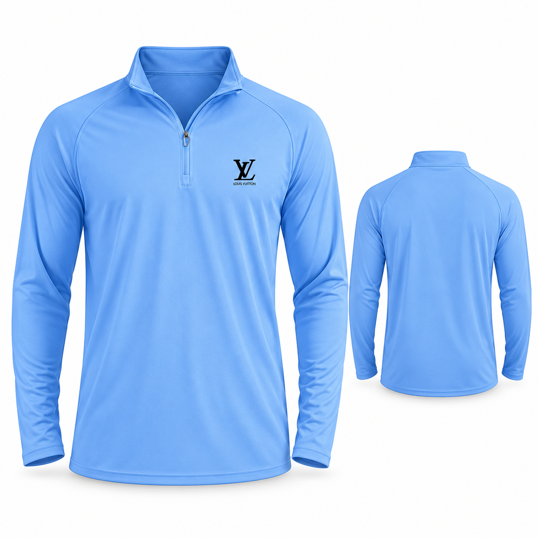 Men's Louis Vuitton Lightweight Quarter-Zip Athletic Shirt Long Sleeve Performance Wear | Color: Light Blue | Main