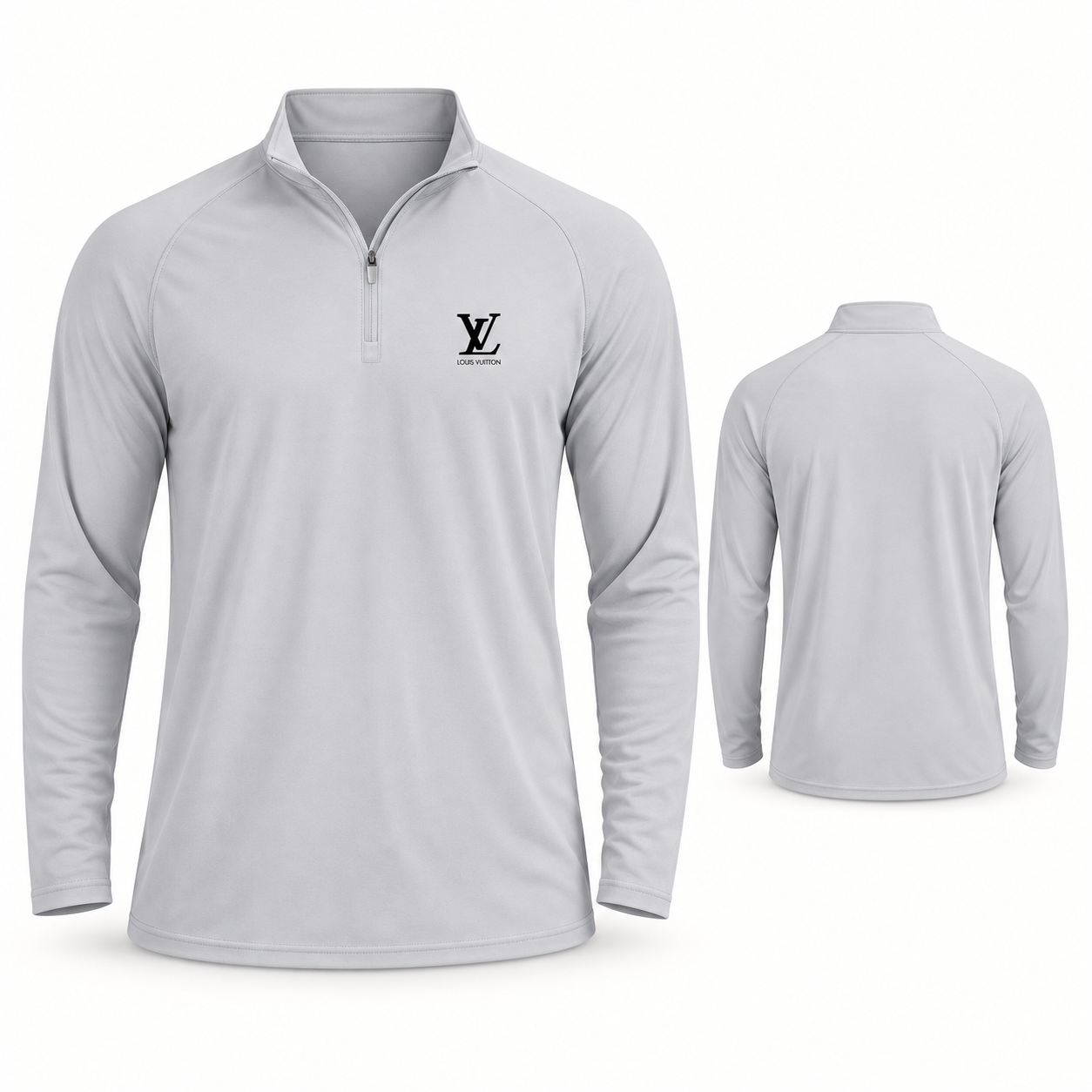 Men's Louis Vuitton Lightweight Quarter-Zip Athletic Shirt Long Sleeve Performance Wear | Color: Light Gray | Main