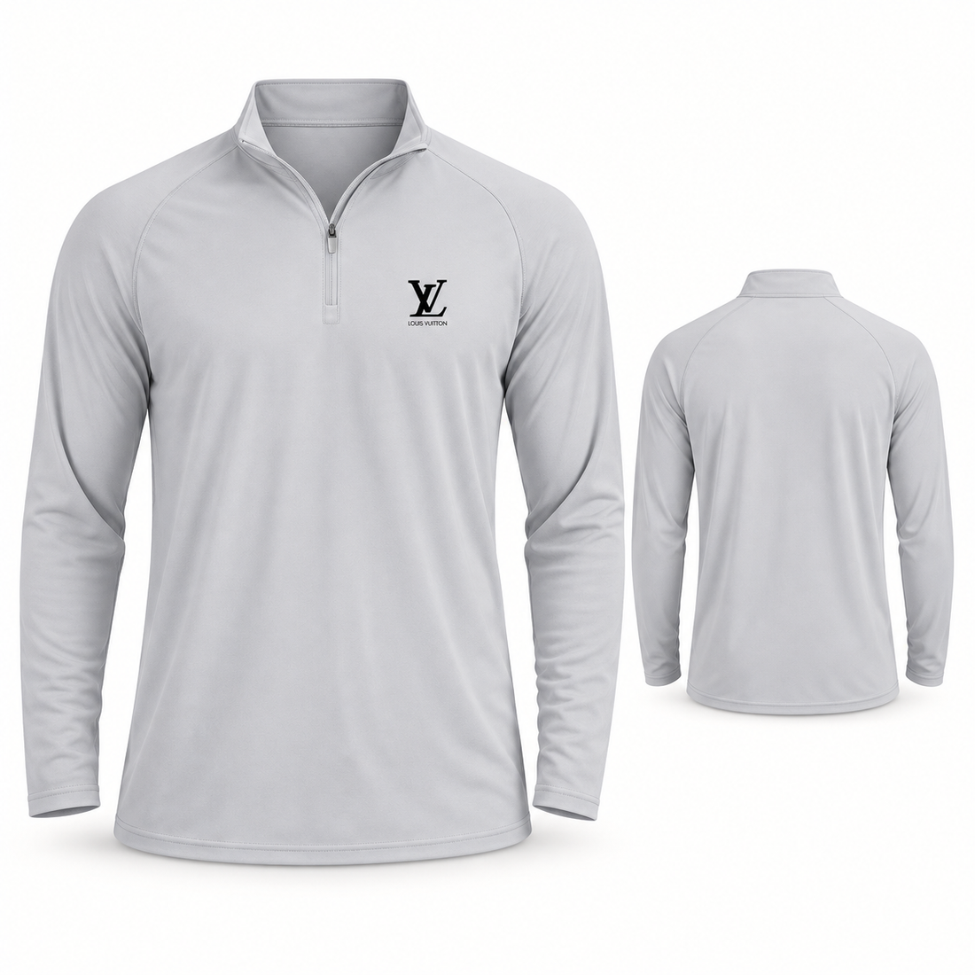 Men's Louis Vuitton Lightweight Quarter-Zip Athletic Shirt Long Sleeve Performance Wear | Color: Light Gray | Main