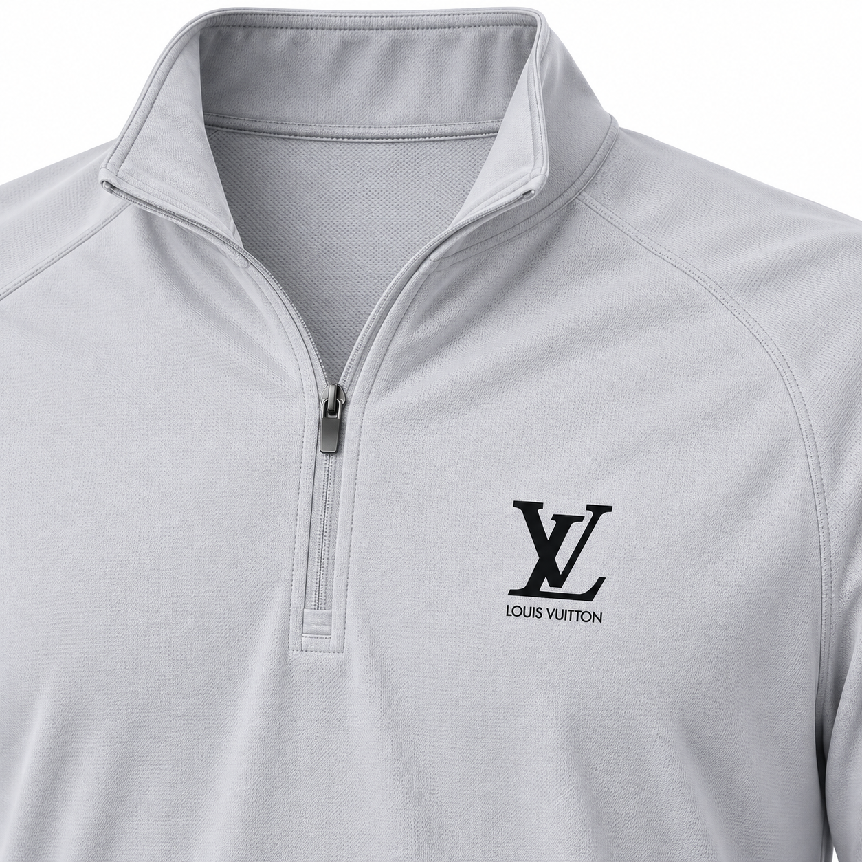 Men's Louis Vuitton Lightweight Quarter-Zip Athletic Shirt Long Sleeve Performance Wear | Color: Light Gray | View 2