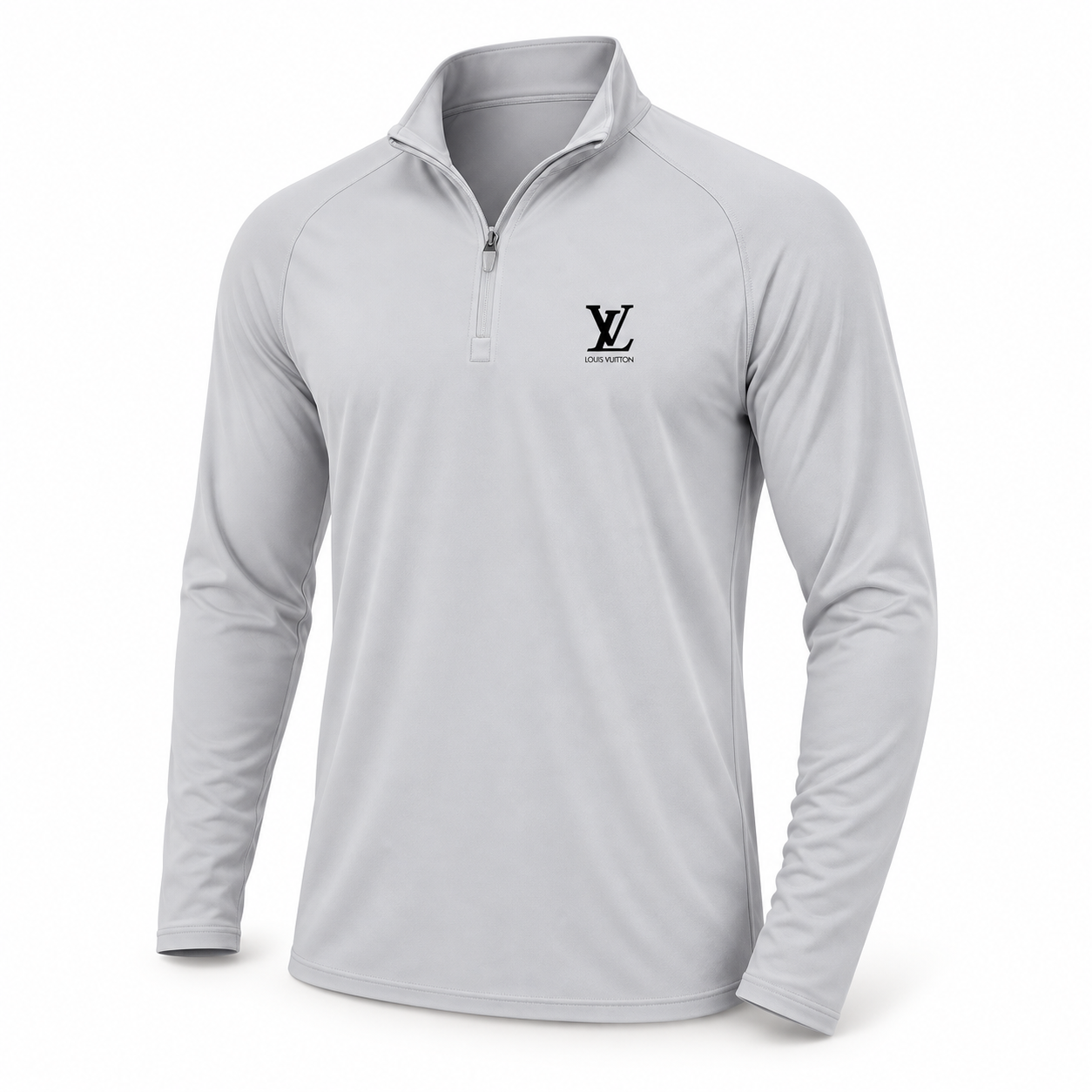 Men's Louis Vuitton Lightweight Quarter-Zip Athletic Shirt Long Sleeve Performance Wear | Color: Light Gray | View 3