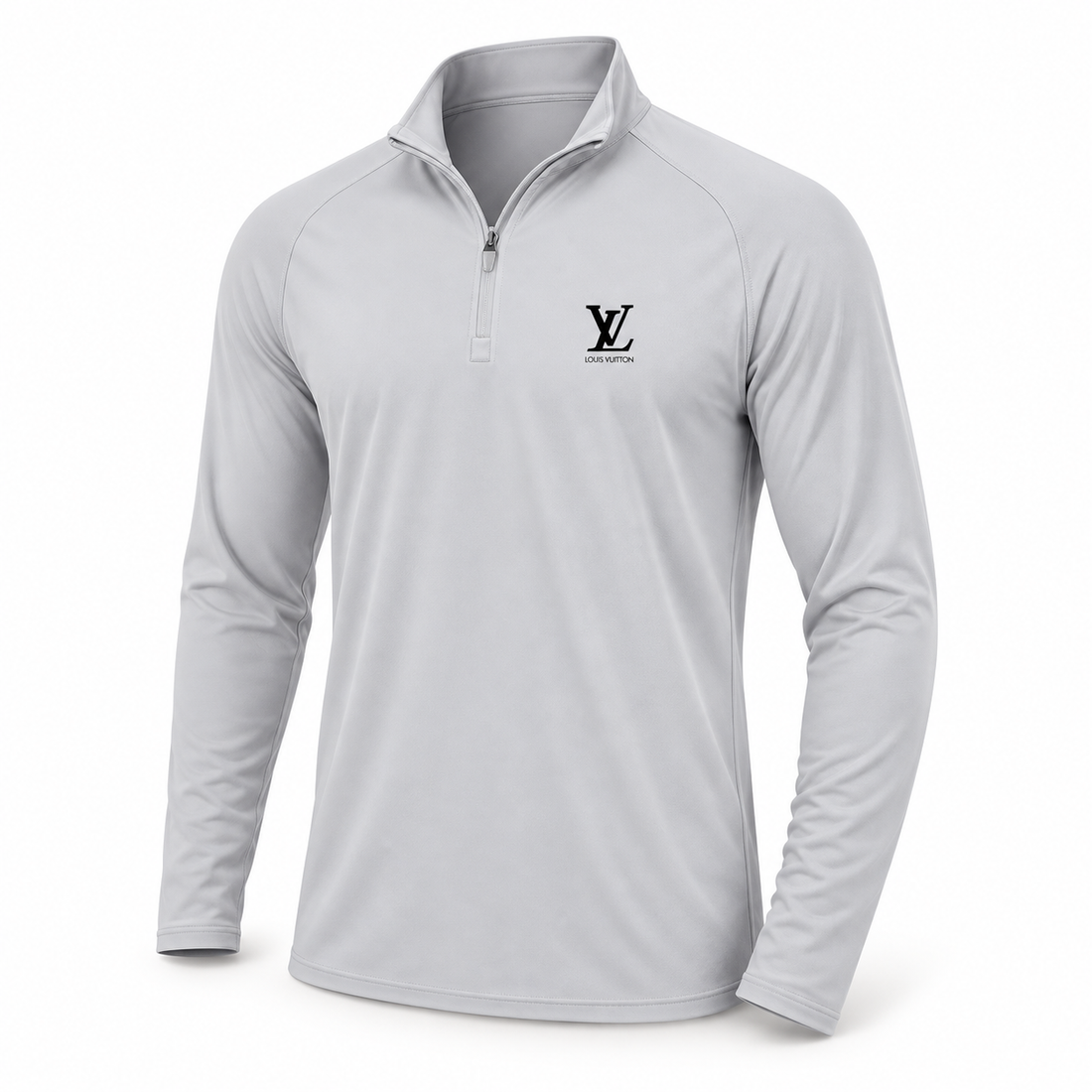 Men's Louis Vuitton Lightweight Quarter-Zip Athletic Shirt Long Sleeve Performance Wear | Color: Light Gray | View 3