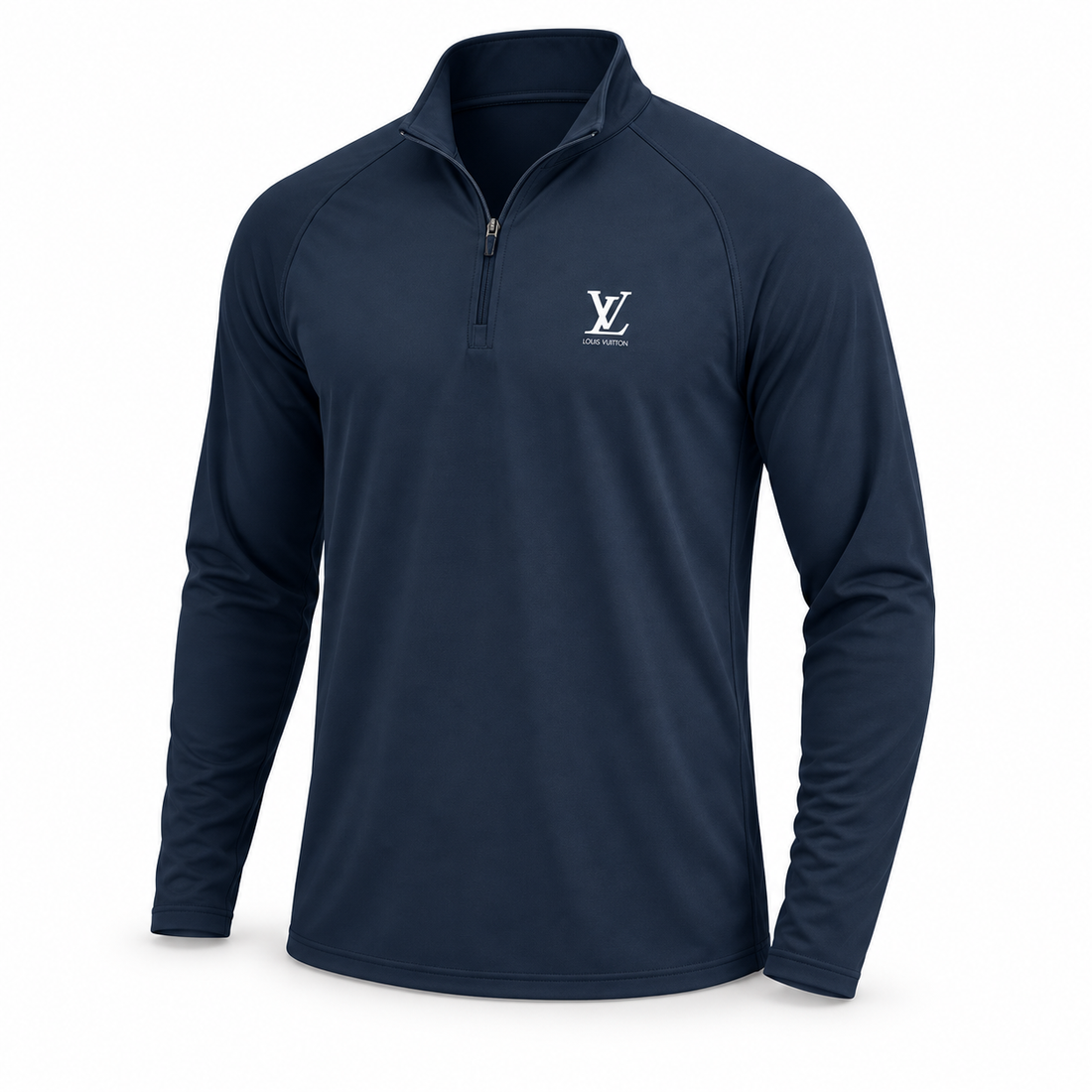 Men's Louis Vuitton Lightweight Quarter-Zip Athletic Shirt Long Sleeve Performance Wear | Color: Navy | View 3