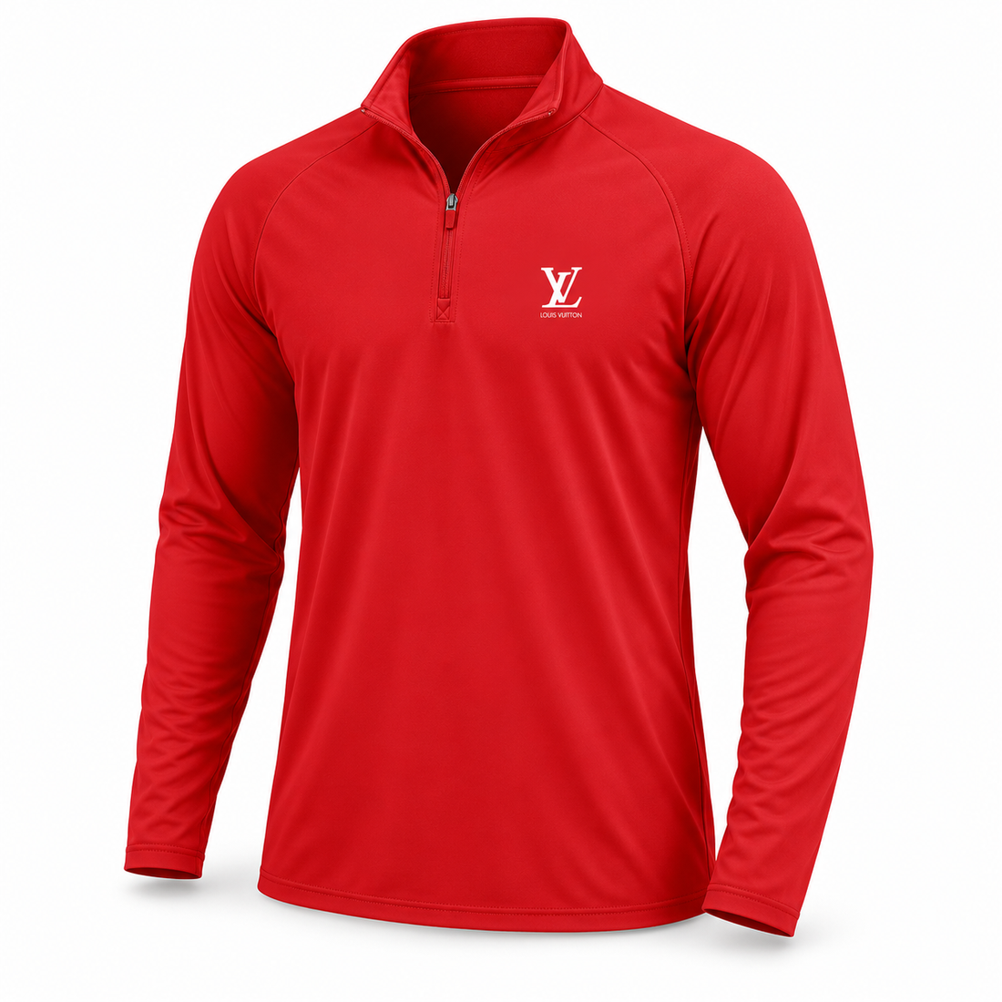 Men's Louis Vuitton Lightweight Quarter-Zip Athletic Shirt Long Sleeve Performance Wear | Color: Red | View 3