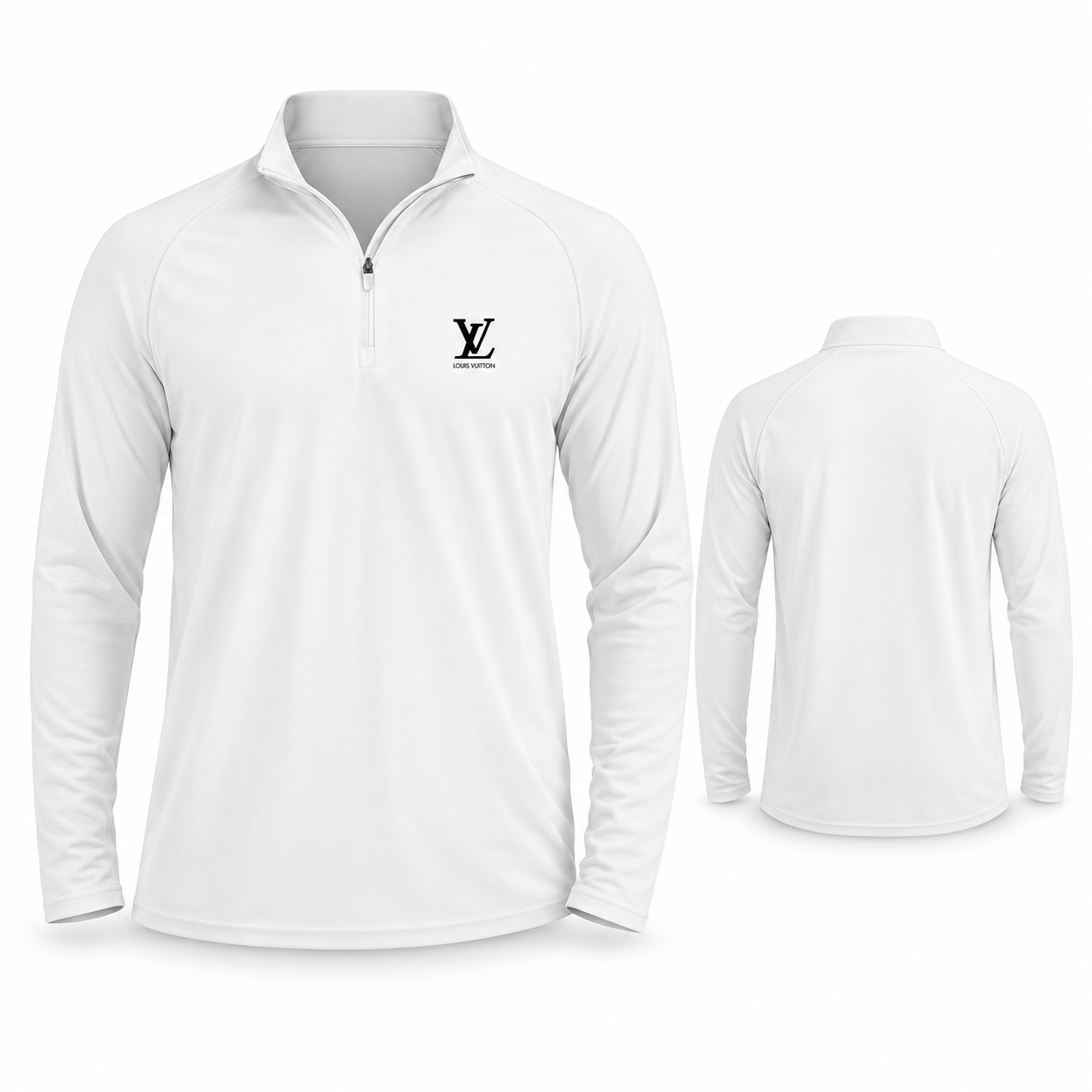 Men's Louis Vuitton Lightweight Quarter-Zip Athletic Shirt Long Sleeve Performance Wear | Color: White | Main