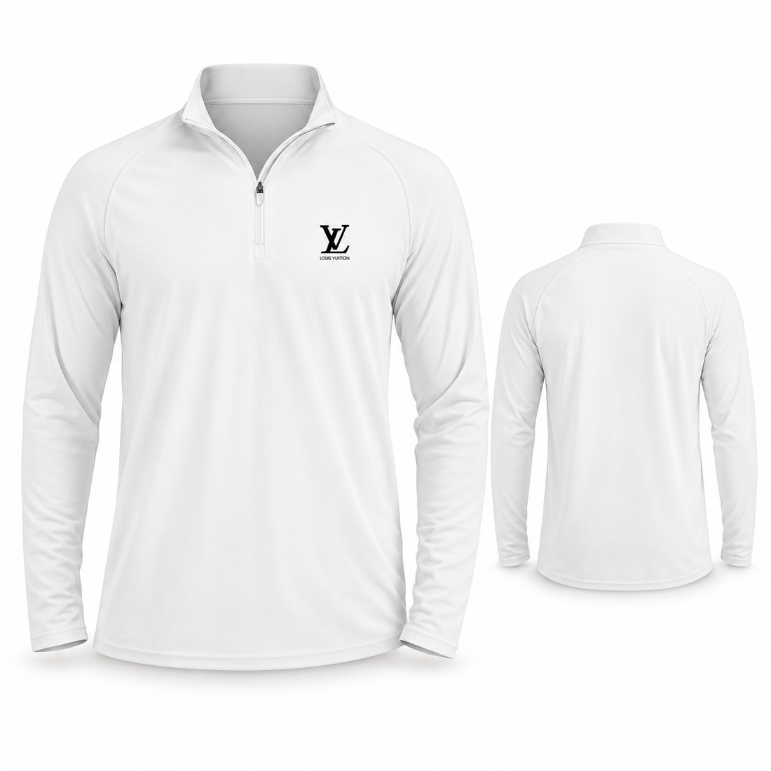 Men's Louis Vuitton Lightweight Quarter-Zip Athletic Shirt Long Sleeve Performance Wear | Color: White | Main