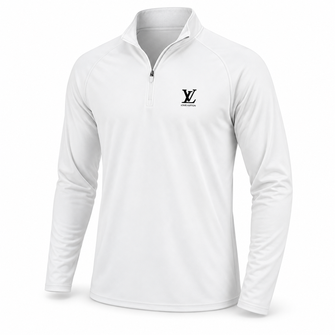Men's Louis Vuitton Lightweight Quarter-Zip Athletic Shirt Long Sleeve Performance Wear | Color: White | View 3