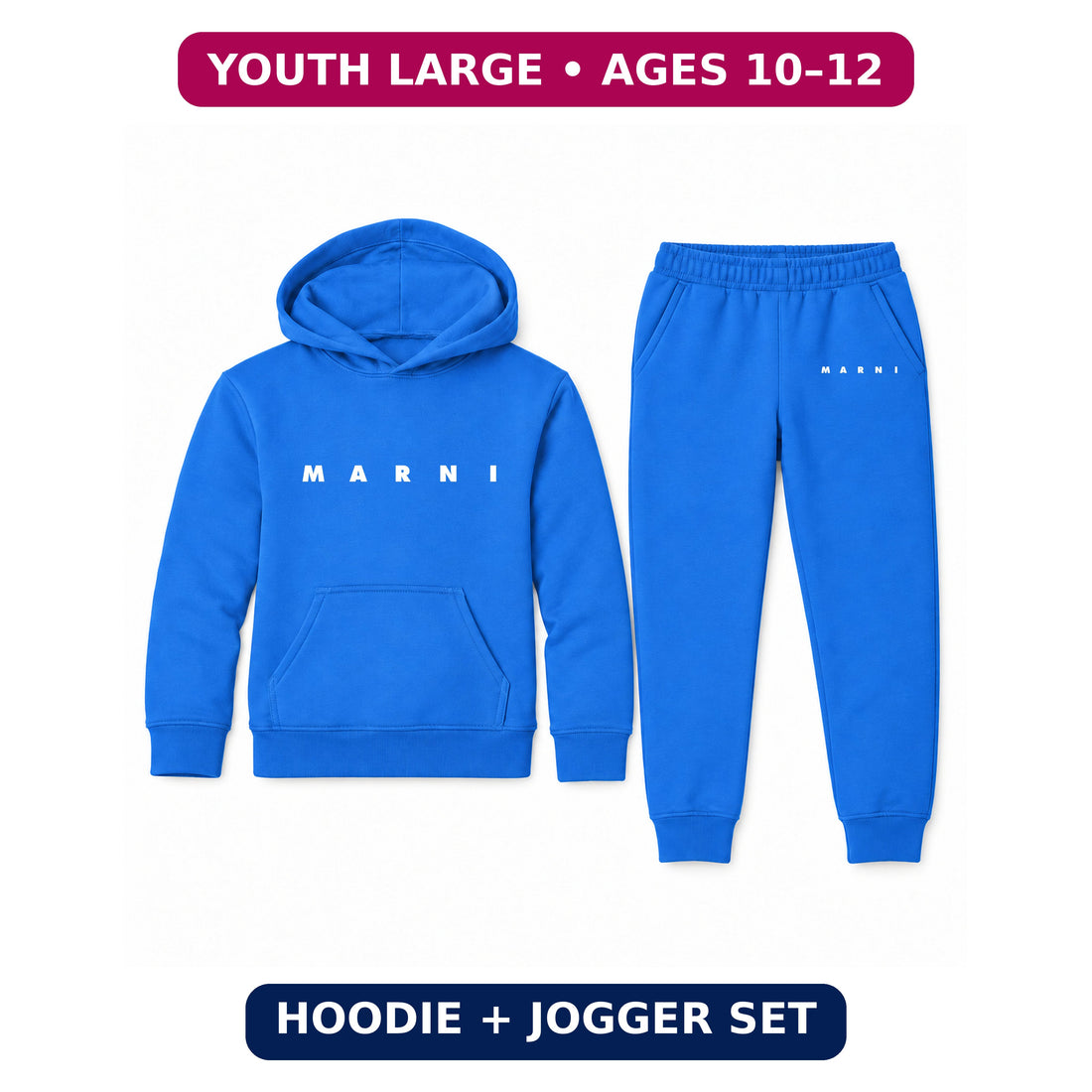 Marni Youth Hoodie Jogger Set | Blue | Youth Large, ages 10–12