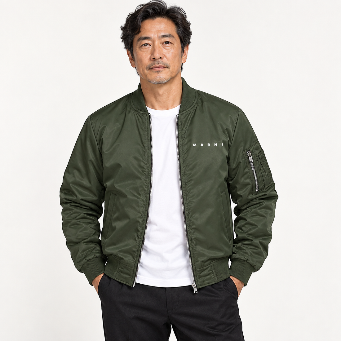 Men's Marni Lightweight Bomber Jacket | Color: Army Green | Image 3