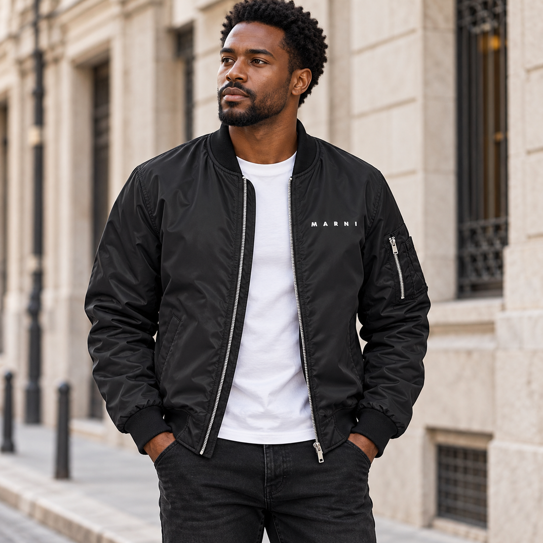 Men's Marni Lightweight Bomber Jacket | Color: Black | Image 1