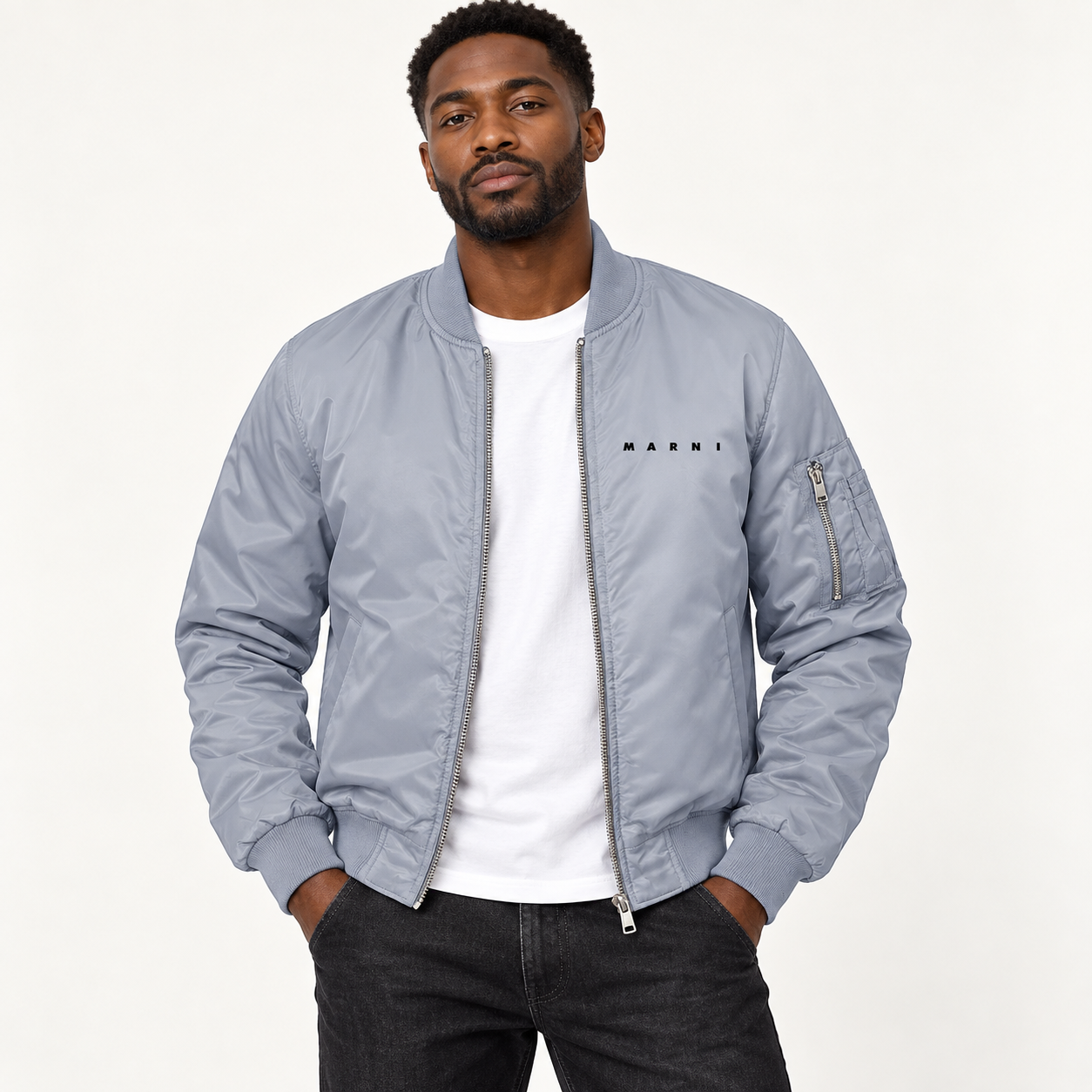 Men's Marni Lightweight Bomber Jacket | Color: Grey | Image 3