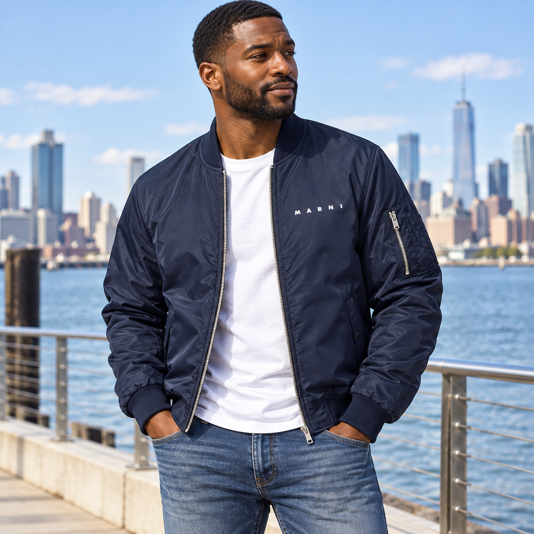 Men's Marni Lightweight Bomber Jacket | Color: Navy | Image 1