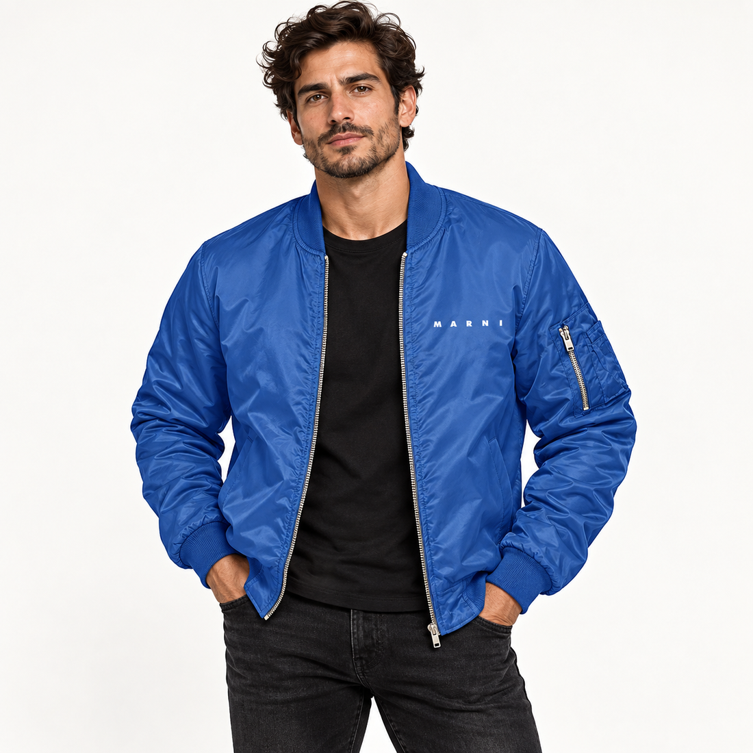 Men's Marni Lightweight Bomber Jacket | Color: Royal Blue | Image 3