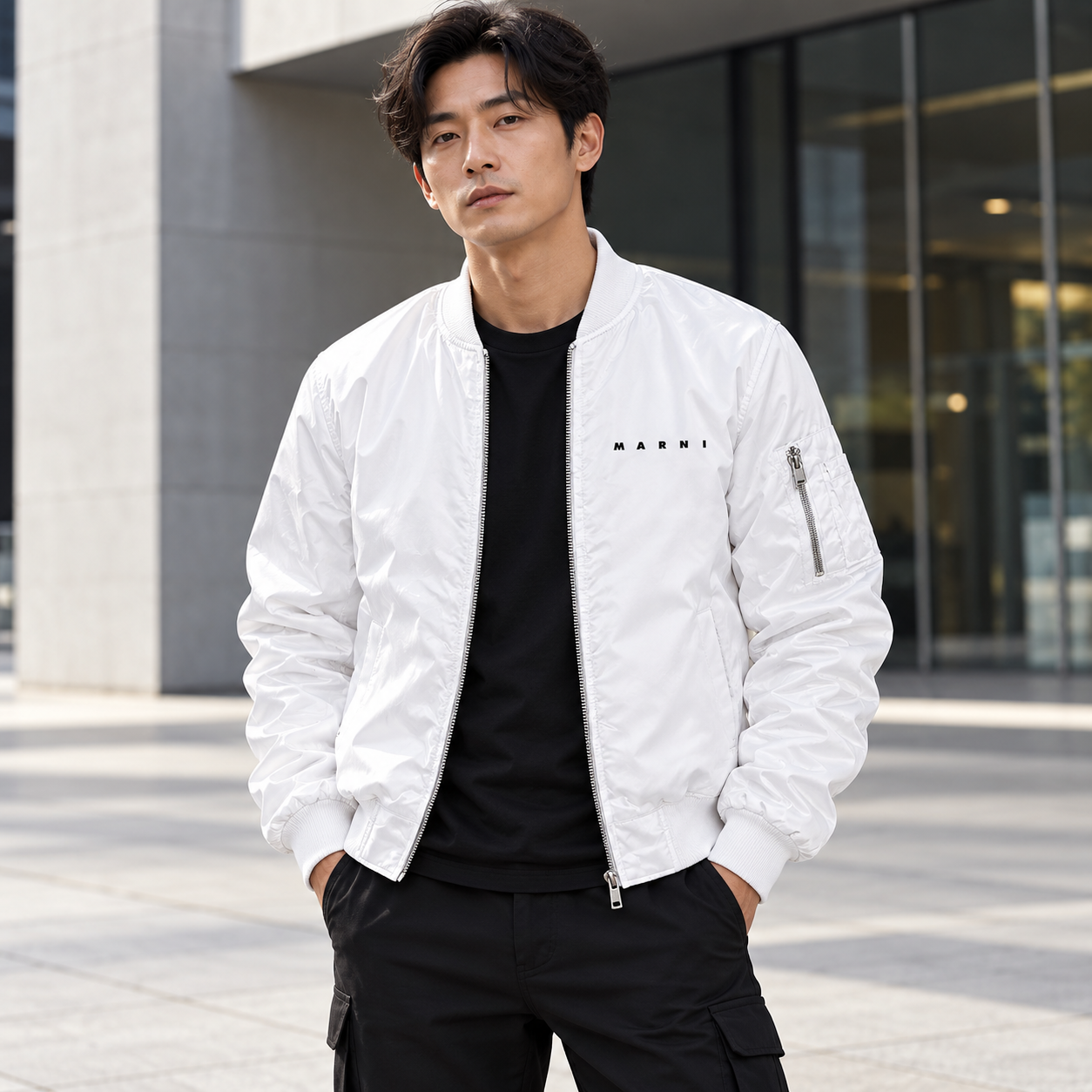 Men's Marni Lightweight Bomber Jacket | Color: White | Image 1