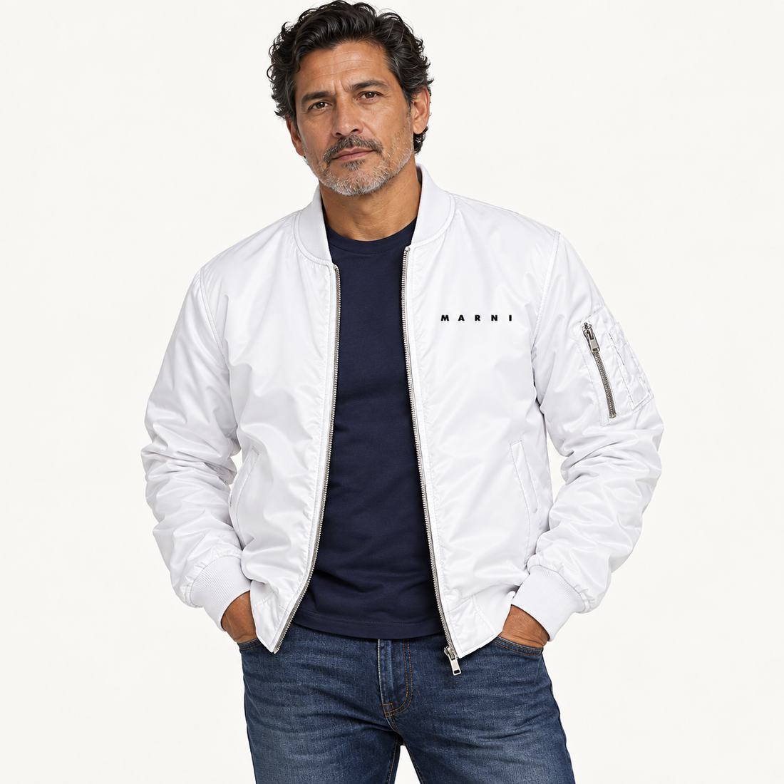 Men's Marni Lightweight Bomber Jacket | Color: White | Image 3