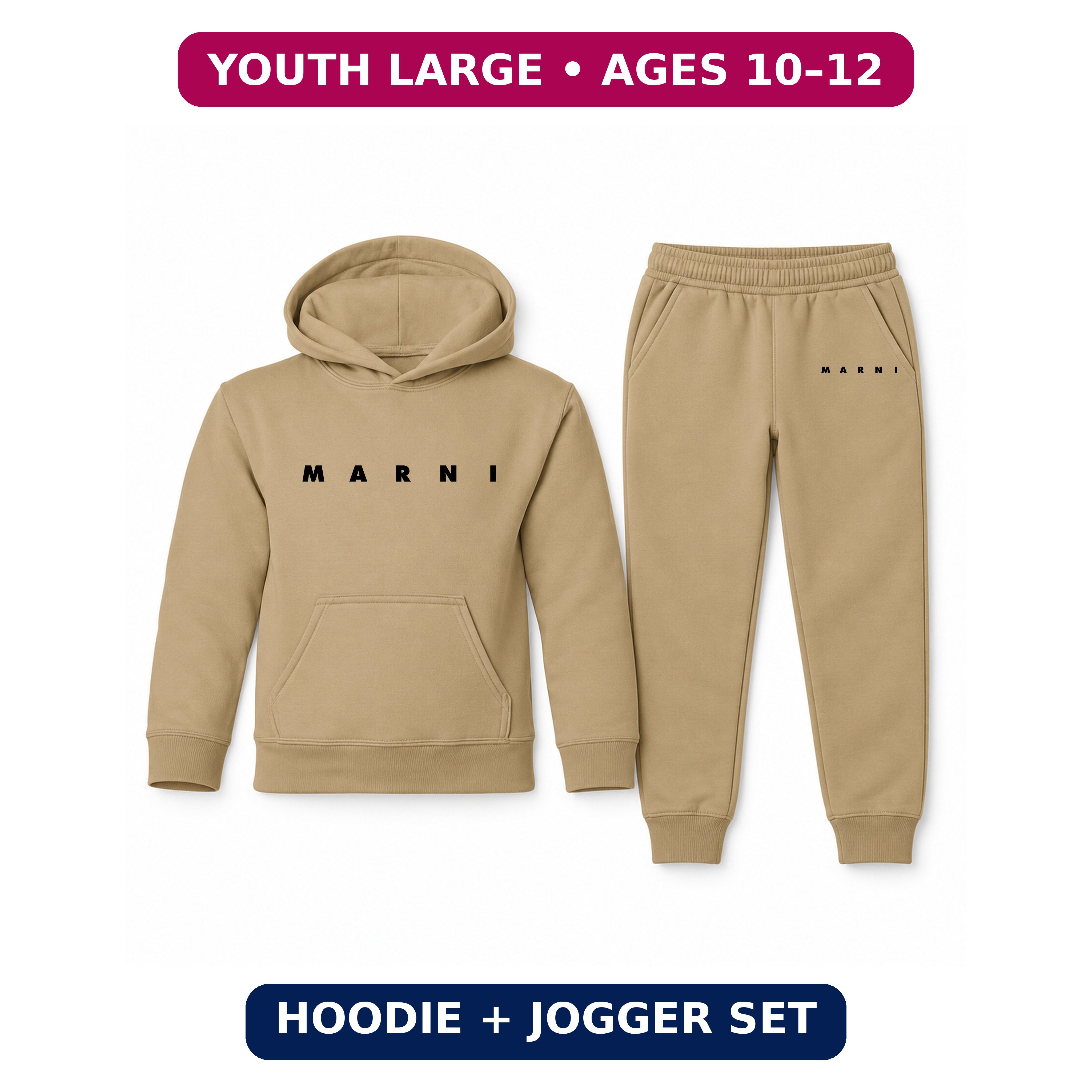 Marni Youth Hoodie Jogger Set | Khaki | Youth Large, ages 10–12