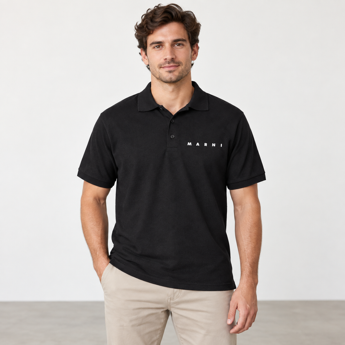 Men's Marni Dry Blend polo in black, front-model view