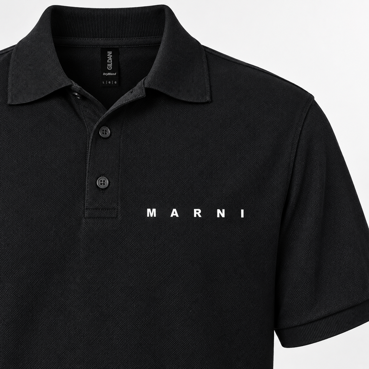 Men's Marni Dry Blend polo in black, detail view