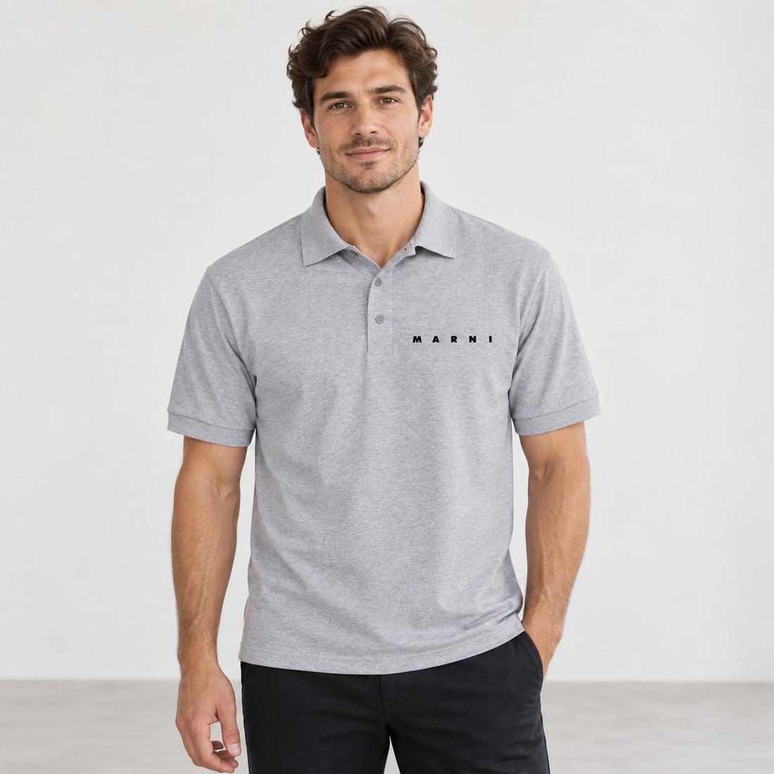 Men's Marni Dry Blend polo in grey, front-model view